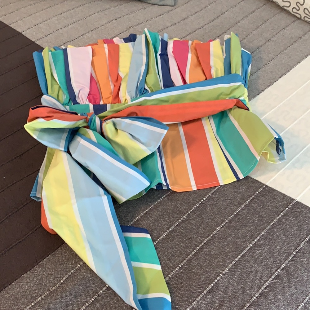 Rainbow Striped Strapless Top Peplum S NEW Bustier Bow Ribbon Picnic Cupcake - Picture 5 of 8